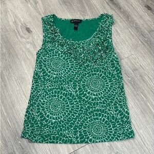 Women’s Green & White Sleeveless Blouse Shirt Work Top Medium